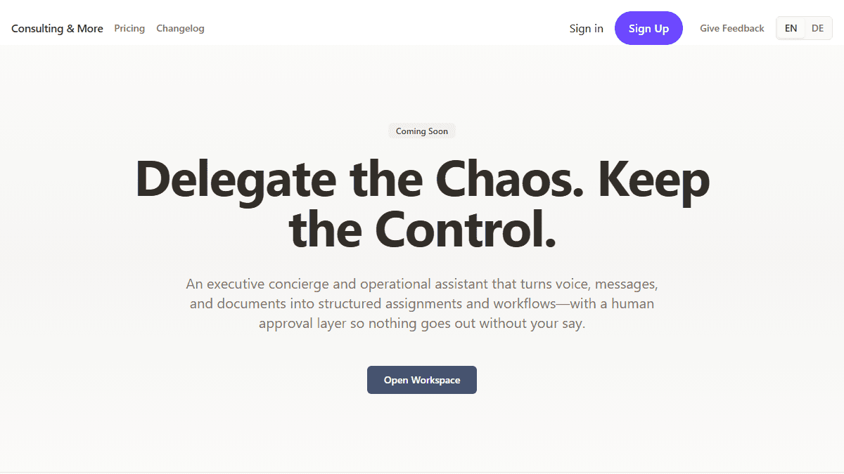 Concierge landing page
